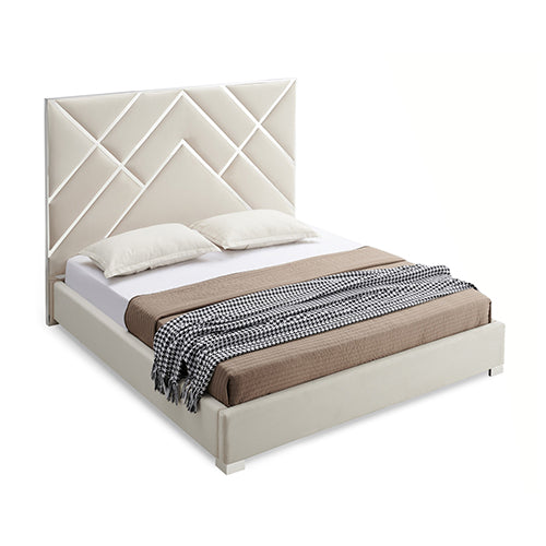 Matrix Fabric Upholstered Bed Frame with Polished Stainless Steel Feet - 2 Sizes