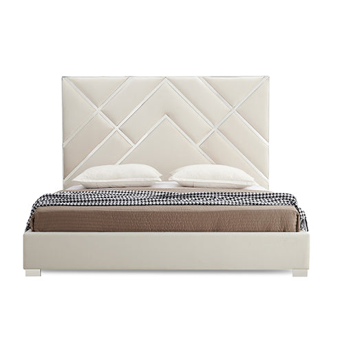 Matrix Fabric Upholstered Bed Frame with Polished Stainless Steel Feet