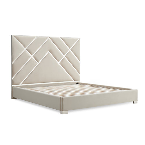 Matrix Fabric Upholstered Bed Frame with Polished Stainless Steel Feet