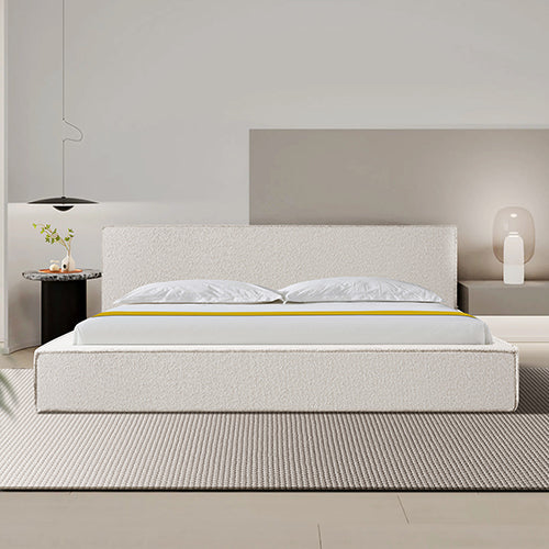 Ralph King Bed Frame Fabric Upholstery in KD slat - White