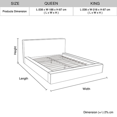 Ralph  Queen Bed Frame Fabric Upholstery in KD slat - White