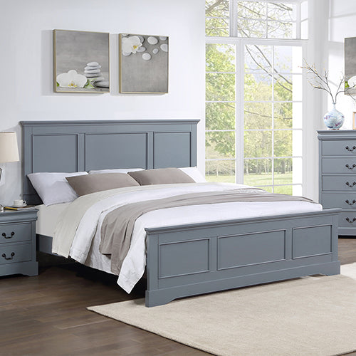 Bed Frame in Solid Wood with Slats Support in Grey - Queen or King