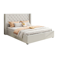 Veronica Winged Linen Queen Bed Frame with Padded Headboard & Storage - Light Grey