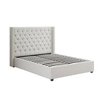 Veronica Winged Linen Queen Bed Frame with Padded Headboard & Storage - Light Grey