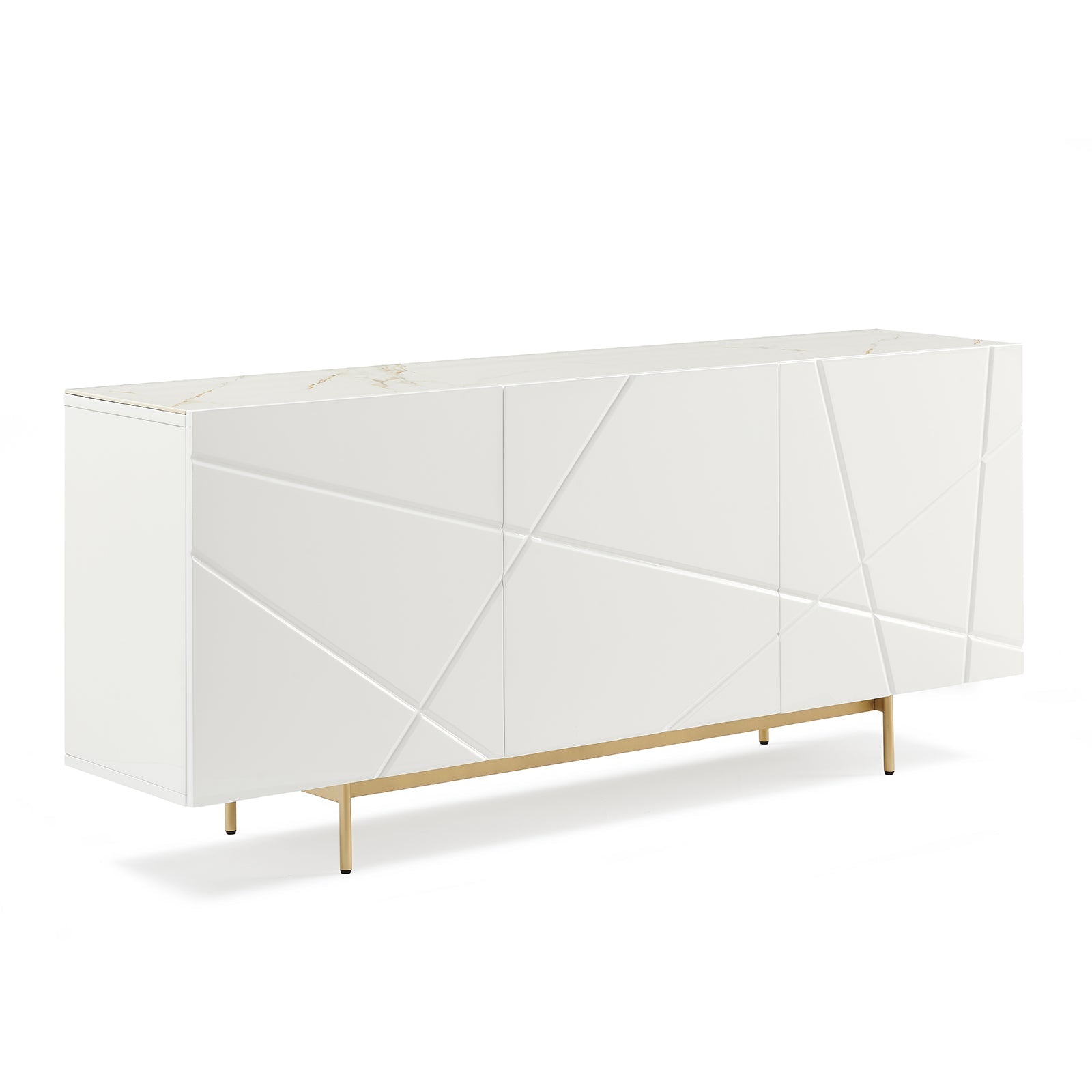 Modern white sideboard with geometric design on a white background