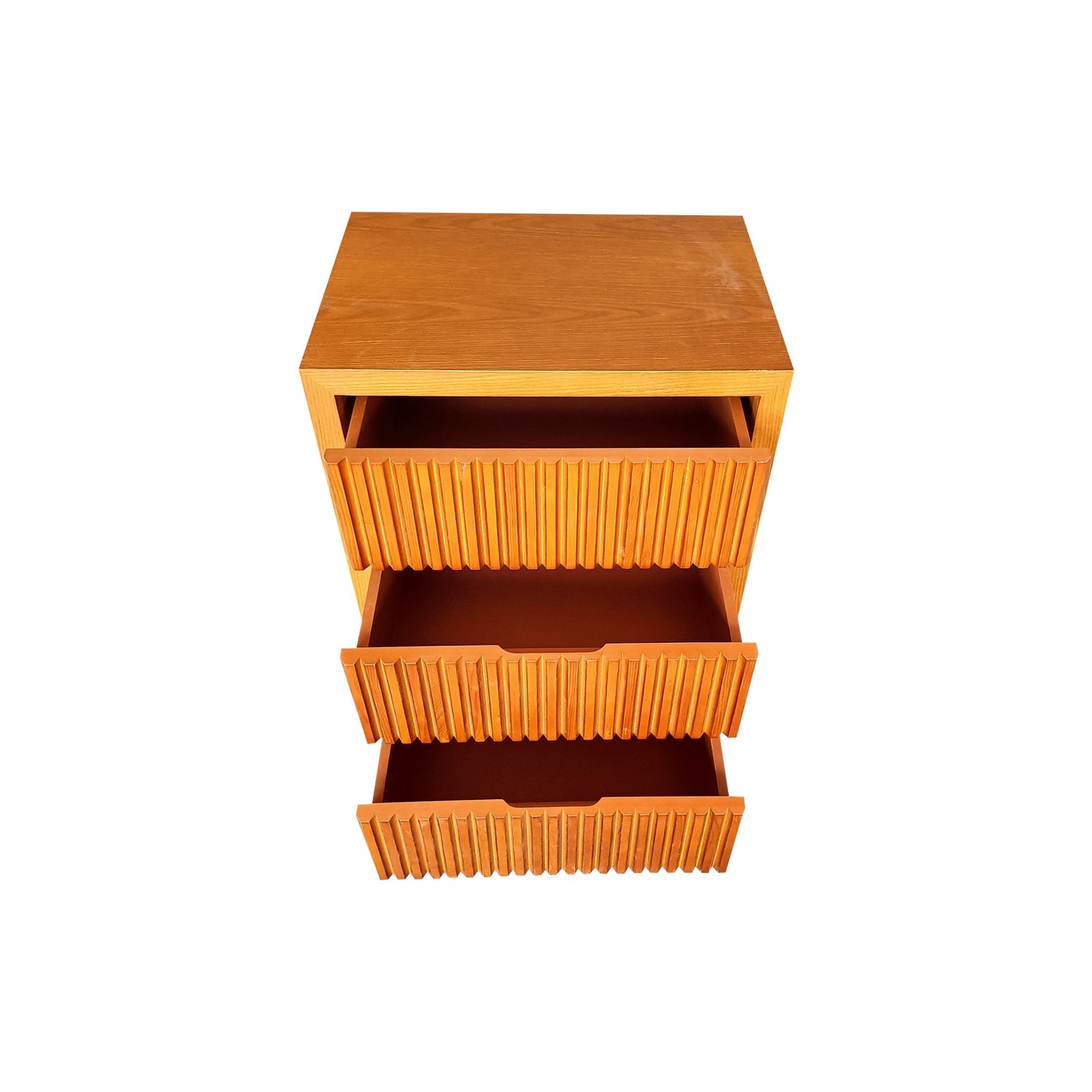 Bedside Table Waveform Design Three Drawers - Brown