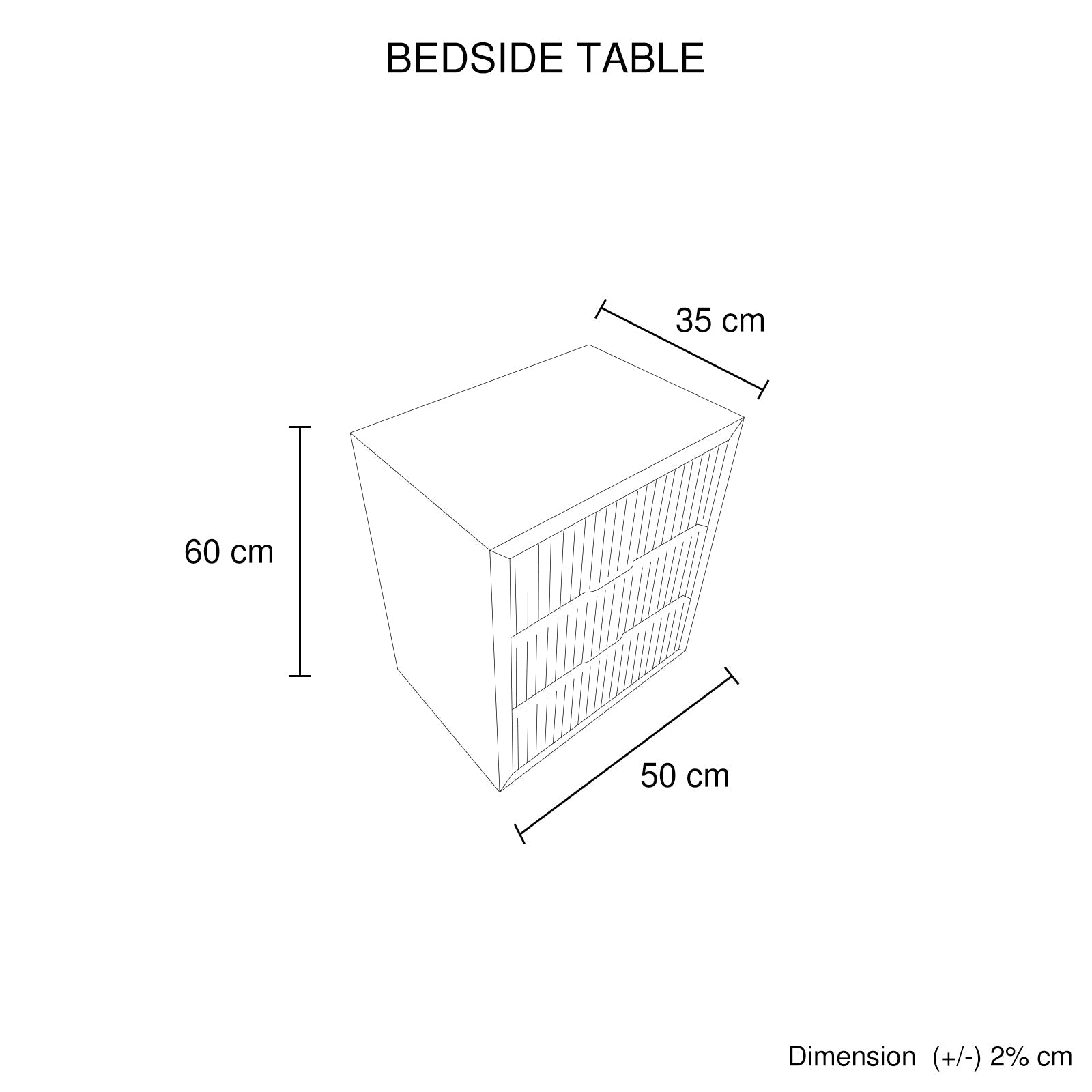 Bedside Table Waveform Design Three Drawers - Brown