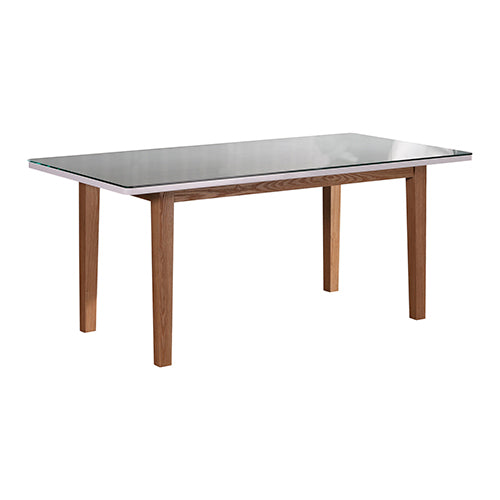 Dining Table with High Gloss White Top and Wooden Base 180cms