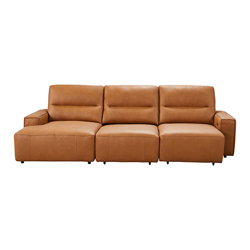 London Leather 3 Seater Sectional Recliner Chaise - Tan