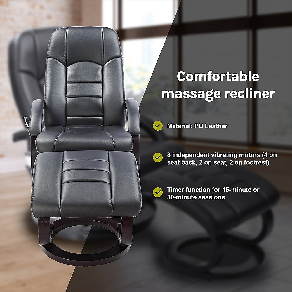 Luxury PU Leather Massage Recliner Chair with Ottoman & Remote Control
