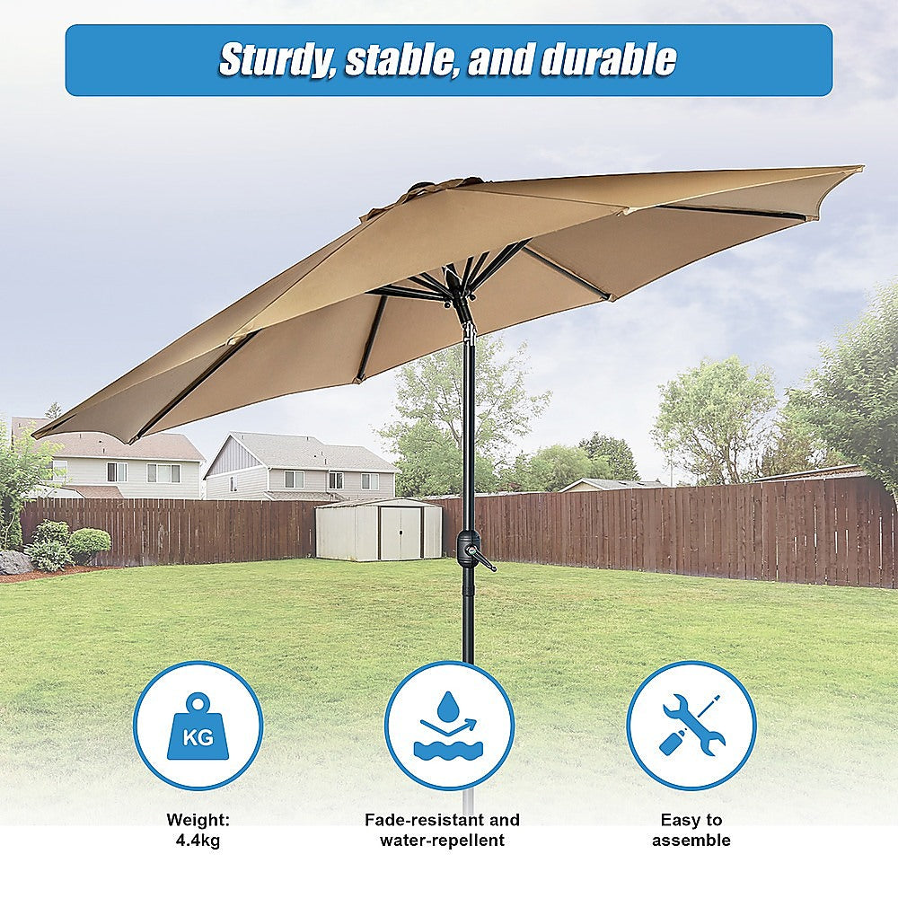 9FT Patio Umbrella Outdoor Garden Table with 8 Sturdy Ribs