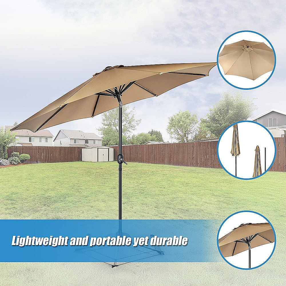 9FT Patio Umbrella Outdoor Garden Table with 8 Sturdy Ribs