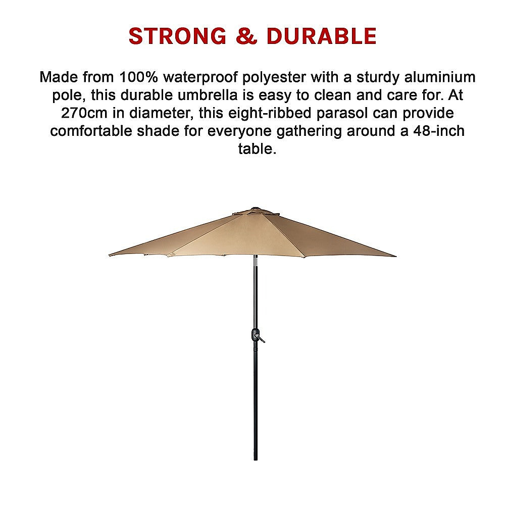 9FT Patio Umbrella Outdoor Garden Table with 8 Sturdy Ribs