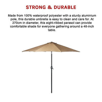 9FT Patio Umbrella Outdoor Garden Table with 8 Sturdy Ribs