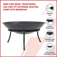 Iron Fire Bowl Traditional Log Fire Pit Outdoor Heating Barbecue