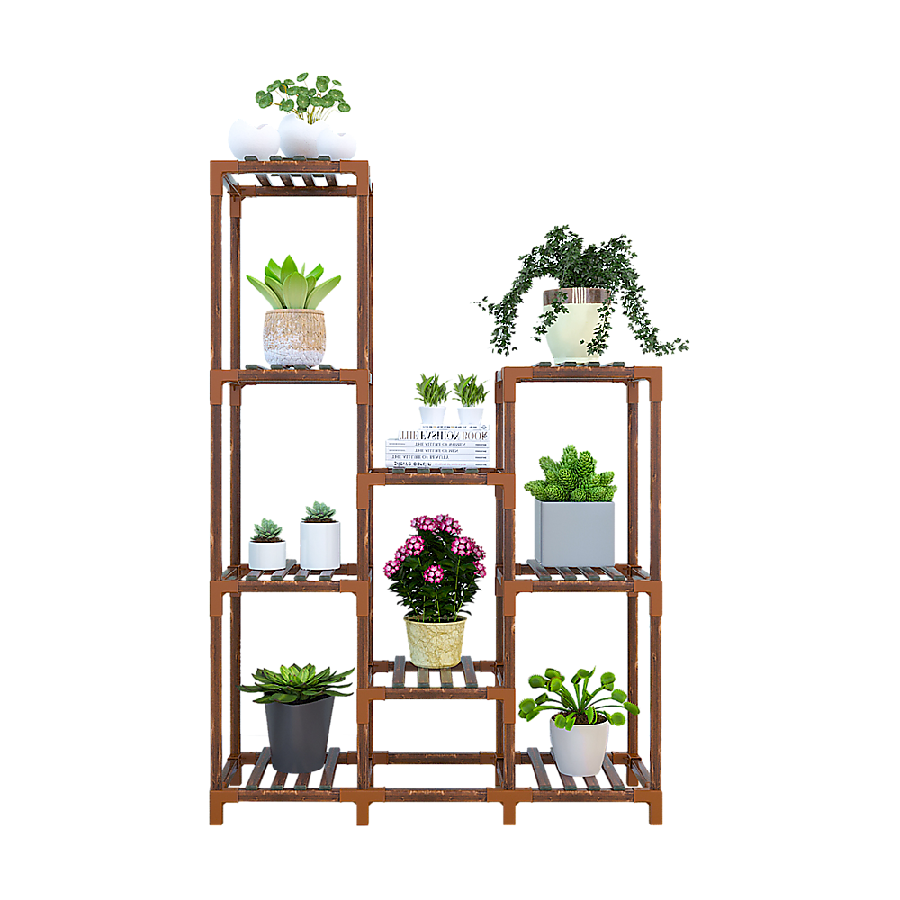 Indoor Outdoor Garden Plant Stand Wooden Shelving - 9 Shelves