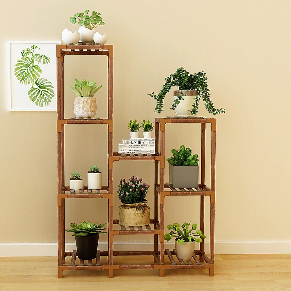 Indoor Outdoor Garden Plant Stand Wooden Shelving - 9 Shelves