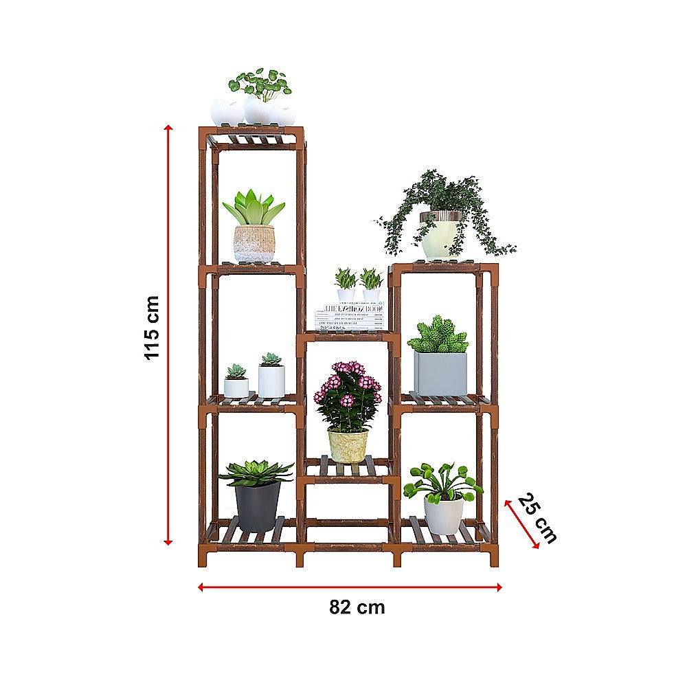 Indoor Outdoor Garden Plant Stand Wooden Shelving - 9 Shelves