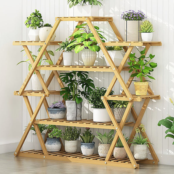 Bamboo Multilayer Plant Shelf Stand - Light Wood