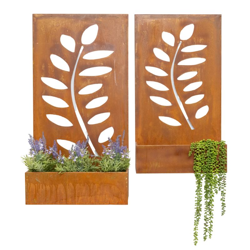 Set Of 2 Nested Floor/Wall  Planters 95cm, 80cm - Rust Colour