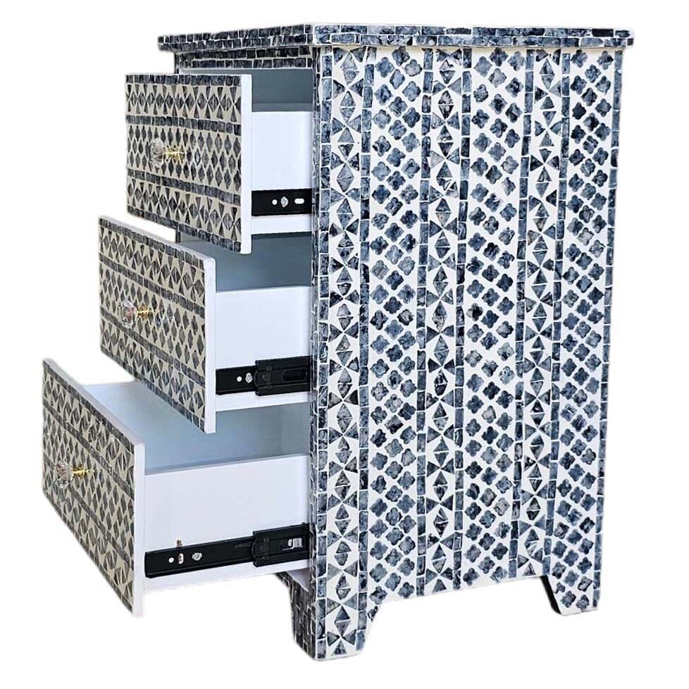 Furniture piece with mosaic pattern on a white background