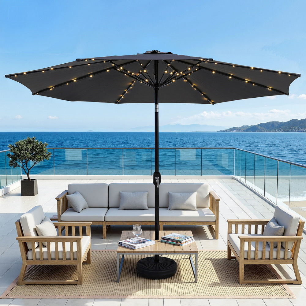 Outdoor Umbrella 2.9m with String Light Tilt - Charcoal