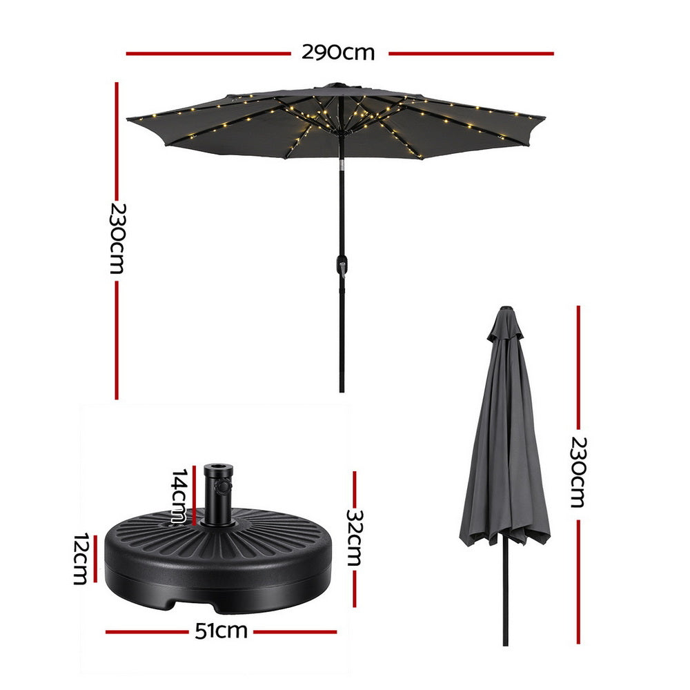 Outdoor Umbrella 2.9m with String Light Tilt - Charcoal
