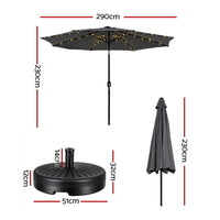 Outdoor Umbrella 2.9m with String Light Tilt - Charcoal