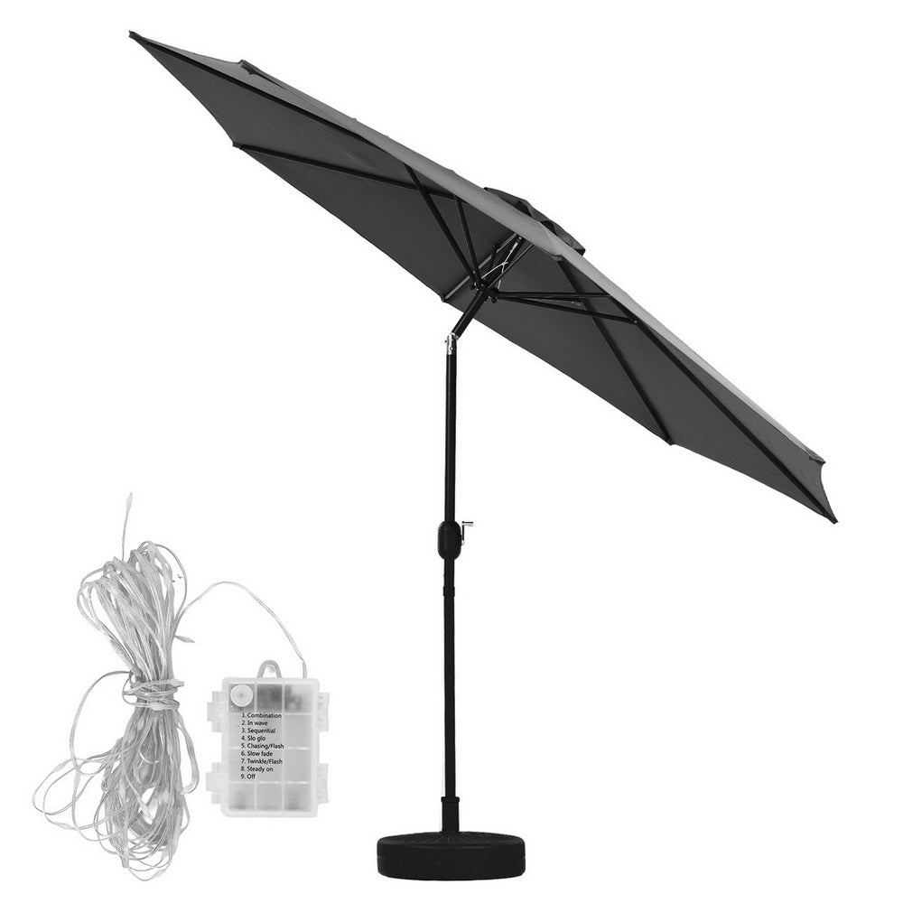 Outdoor Umbrella 2.9m with String Light Tilt - Charcoal