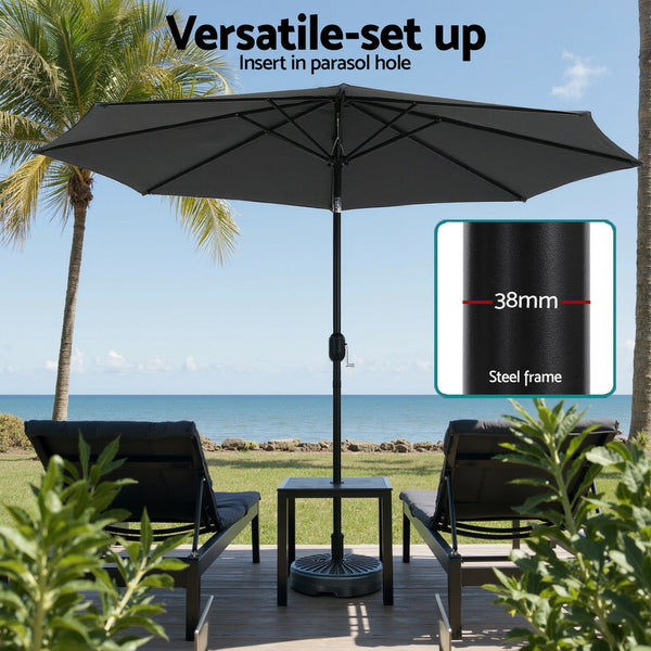 Outdoor Umbrella 2.9m with String Light Tilt - Charcoal