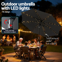 Outdoor Umbrella 2.9m with String Light Tilt - Charcoal