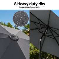 Outdoor Umbrella 2.9m with String Light Tilt - Charcoal