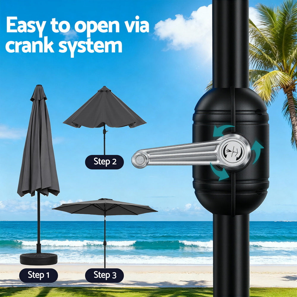 Outdoor Umbrella 2.9m with String Light Tilt - Charcoal
