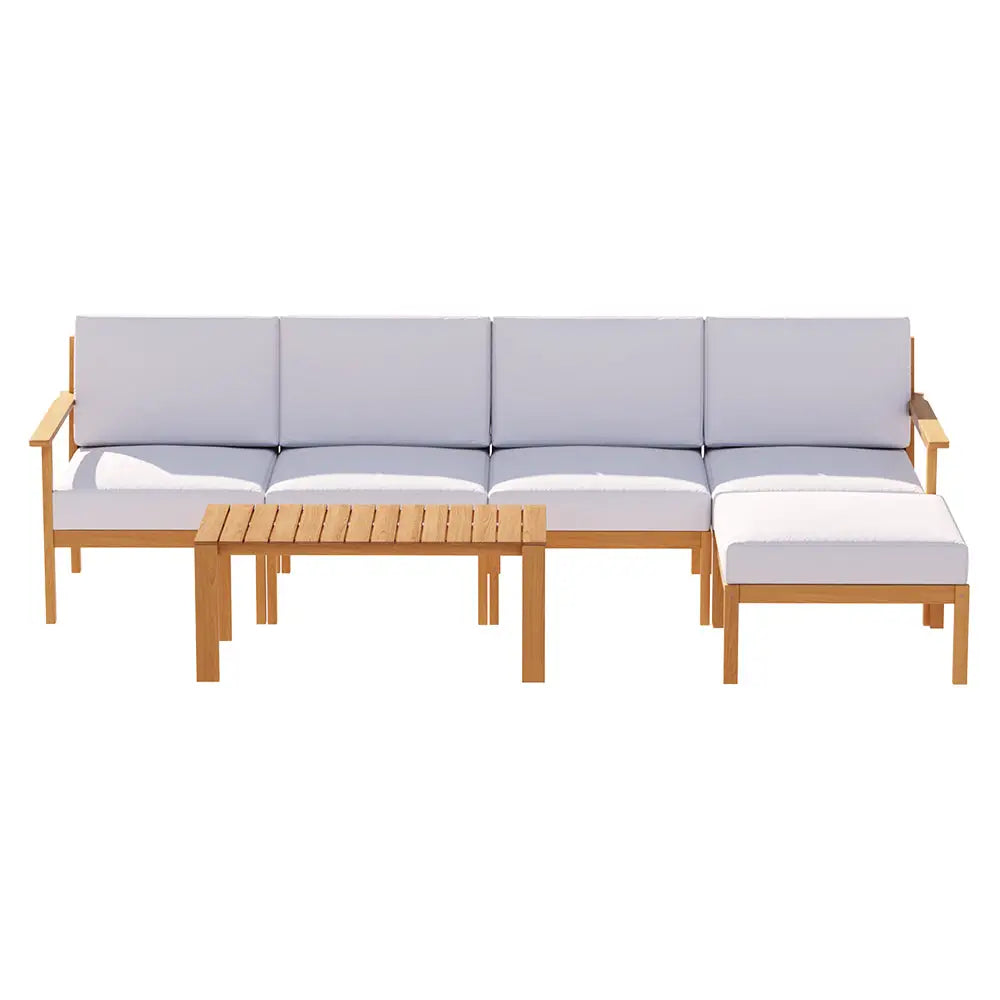Acacia 5-seater outdoor sofa set with white cushion