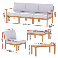 Acacia 5-seater outdoor sofa set - dimensions displayed