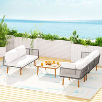 Acacia & aluminium 5-seater outdoor sofa set setting 5