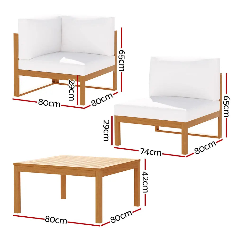 Acacia corner 4-seater outdoor sofa set wooden 5pcs - dimensions of outdoor furniture set