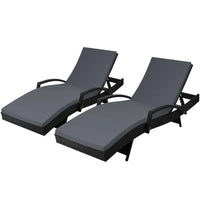 Adjustable cushioned wicker sun lounger with armrests x2 - black and grey 3