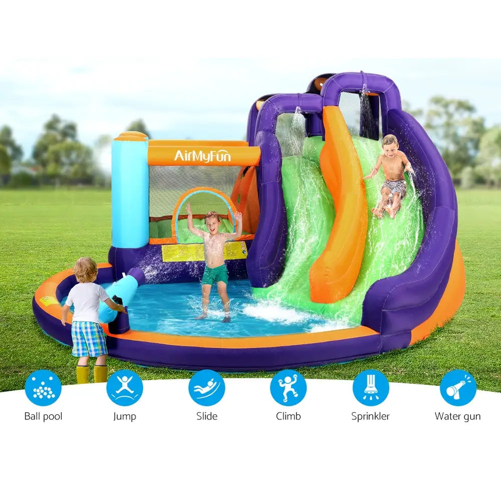 AirMyFun Inflatable Double Water Slide with Climbing Wall 4m