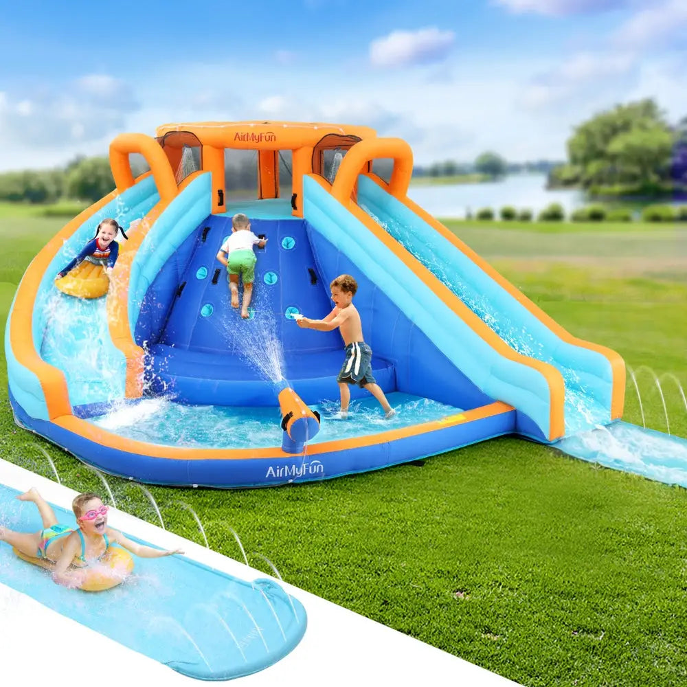 AirMyFun Kids Inflatable Pool Water Double Slide Park - 465X390cm