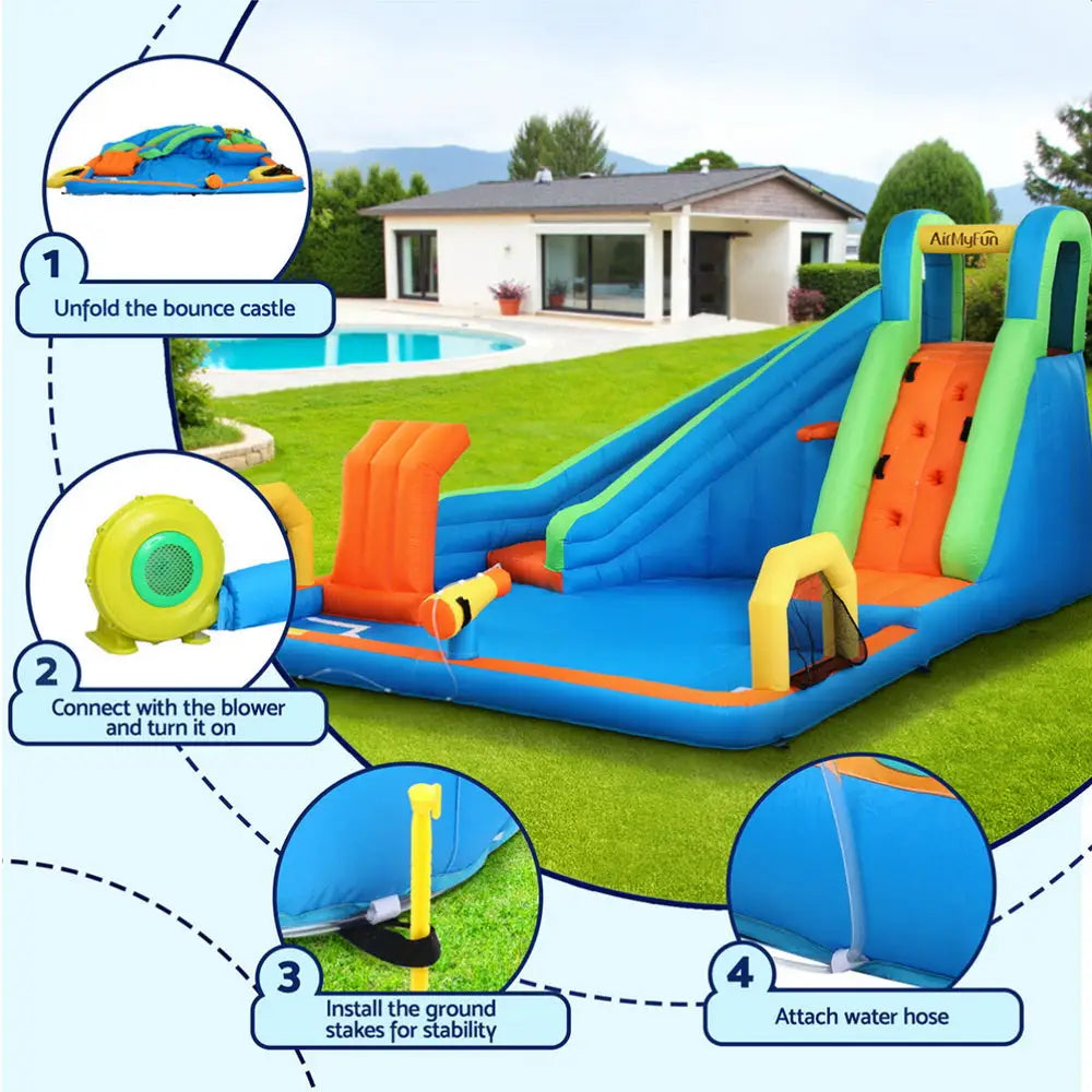 AirMyFun Kids Inflatable Pool Water Slide Cannon Splash Park - 427X374cm
