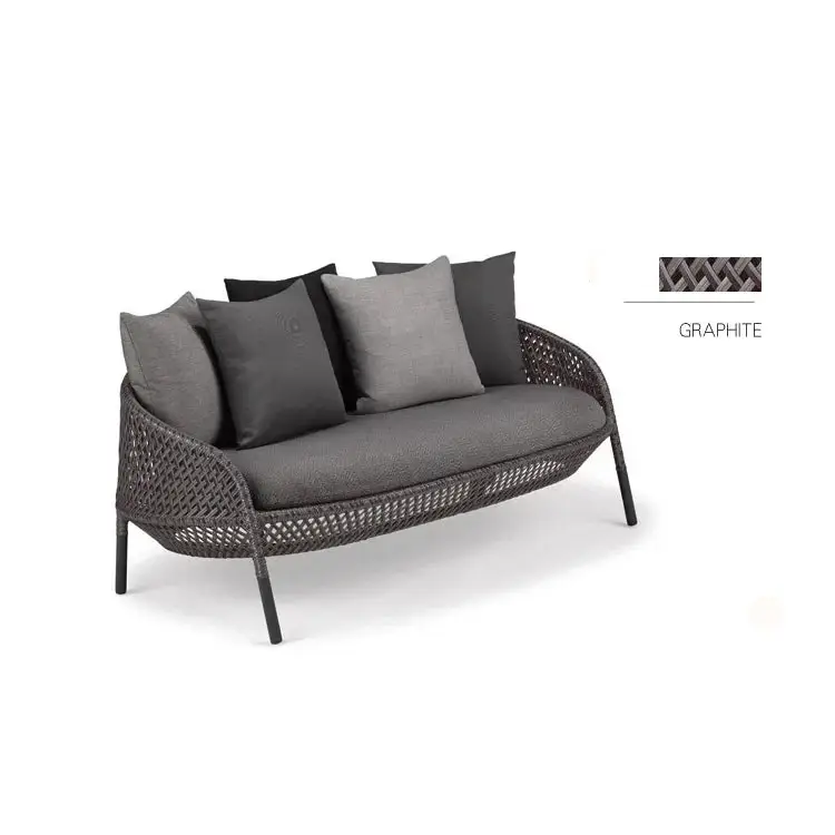 Gray outdoor sofa with cushions on a white background