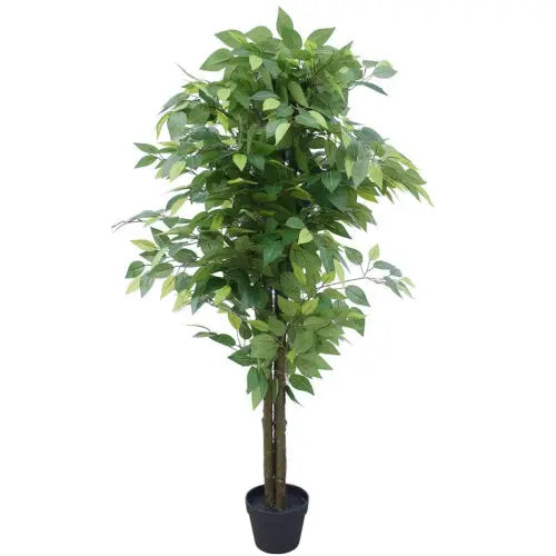 Artificial deluxe ficus tree 145cm with bushy green leaves on white background
