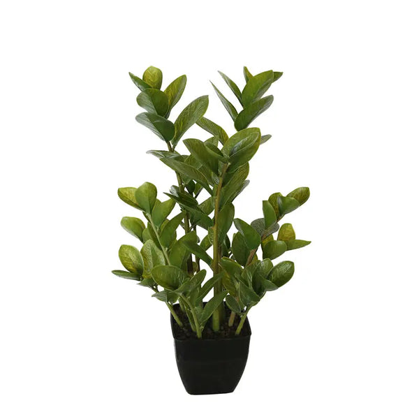 Artificial multi stem zanzibar plant with green leaves in pot