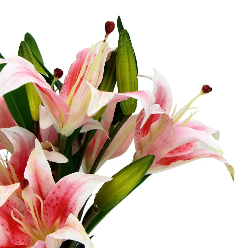 Beautiful mixed pink and white lilies in glass vase - artificial pink lily in glass vase 45cm