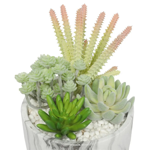 Artificial succulent plant in glass vase- succulent bowl with marble pot
