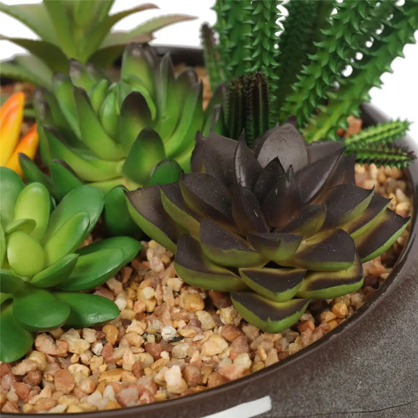 Stunning faux succulents in 19cm decorative bowl
