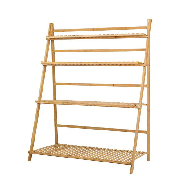 Wooden bamboo plant stand with three shelves