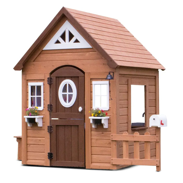 Backyard discovery aspen cubby house made of natural cedar wood with flower pot holders