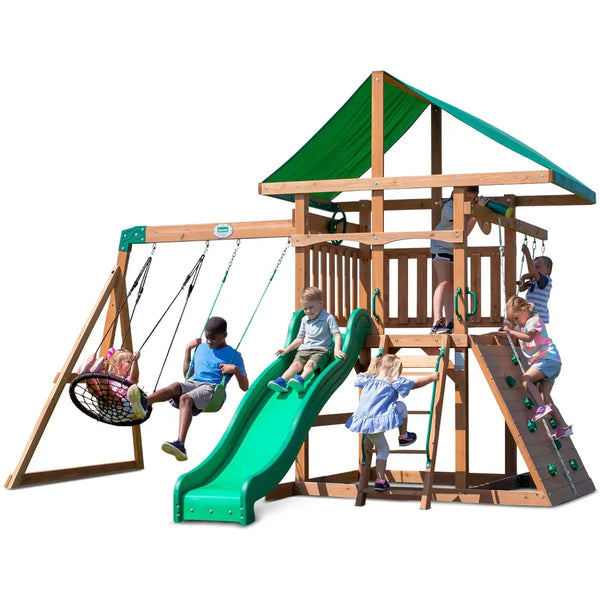 Backyard discovery grayson peak play centre swing set with green canopy